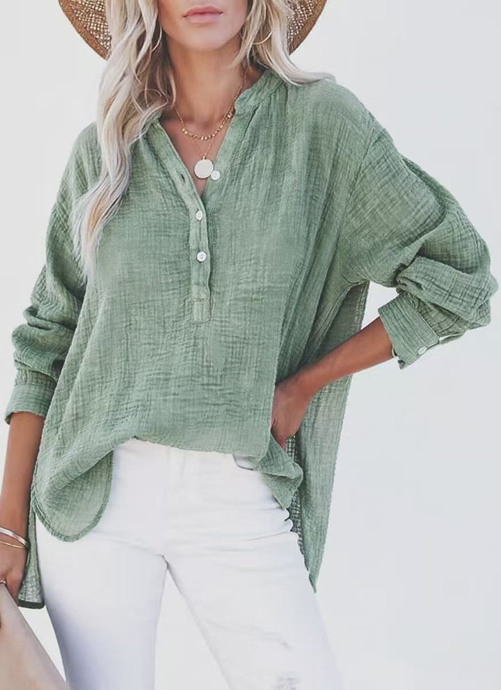 Textured Casual V Neck Top