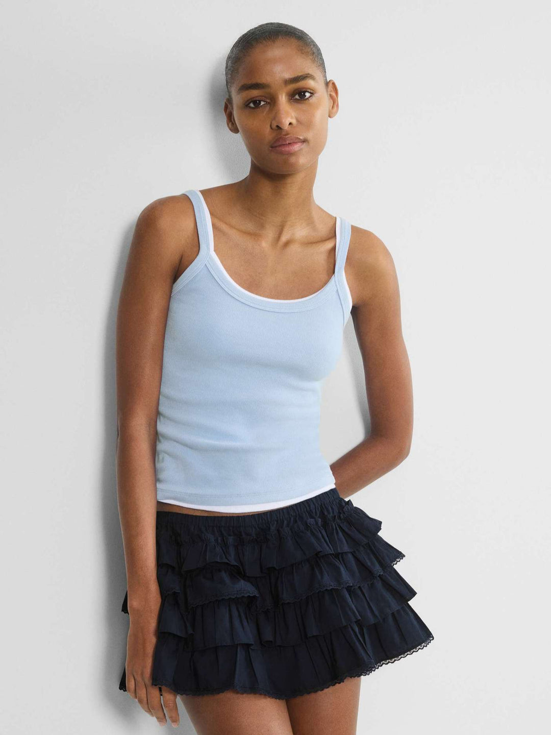 White Ruffle Mini Skirt – Layered Lace Trim Y2K Skater Skirt for Women