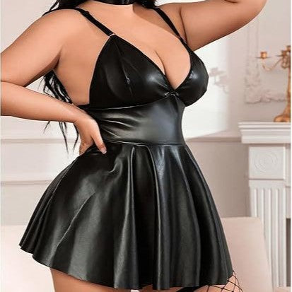 Faux Leather Slip Dress Set – Bodycon Night Out Outfit for Women