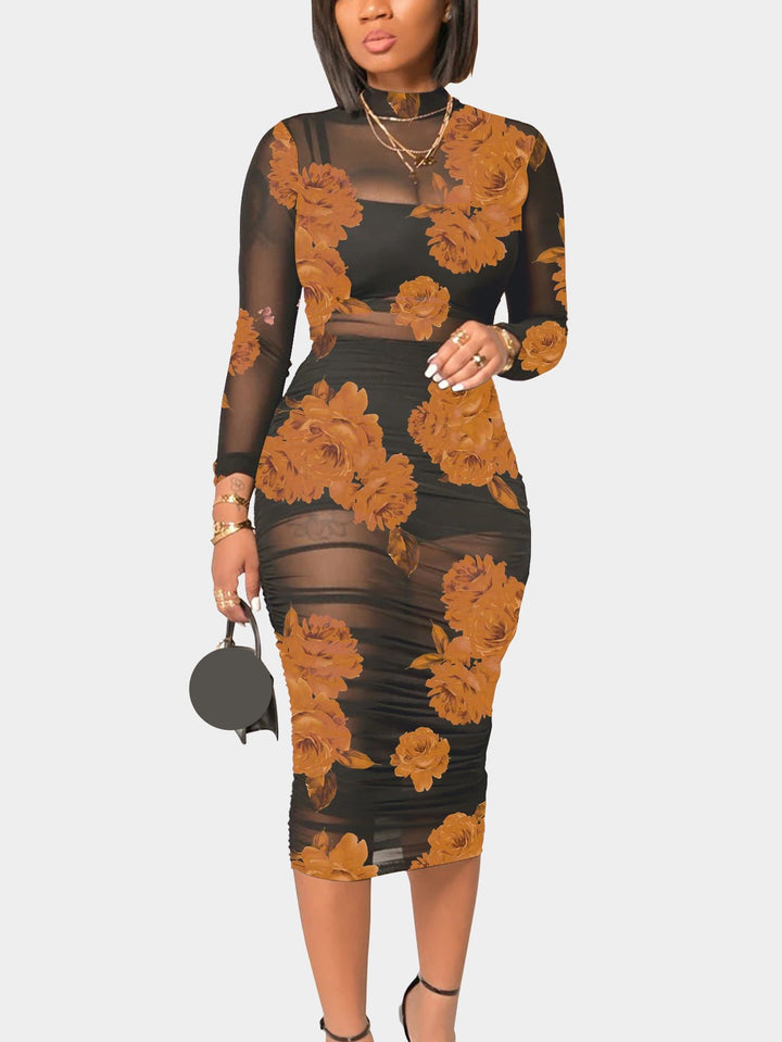 Vintage Print Midi Dress