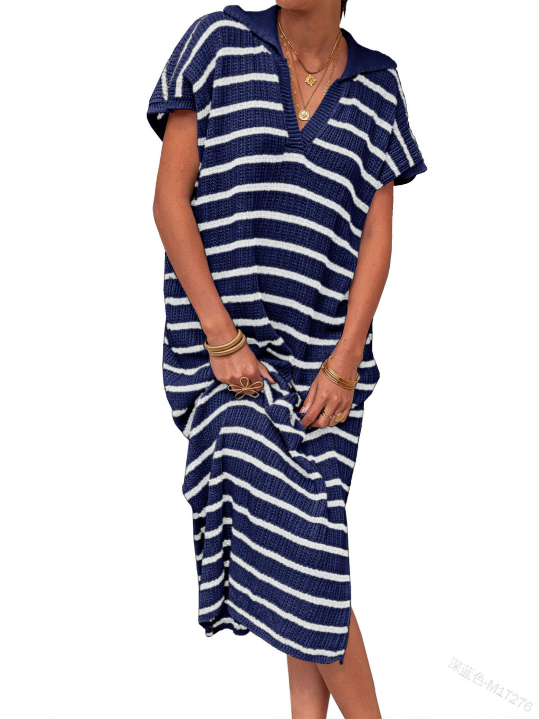 Striped Knit Polo Dress