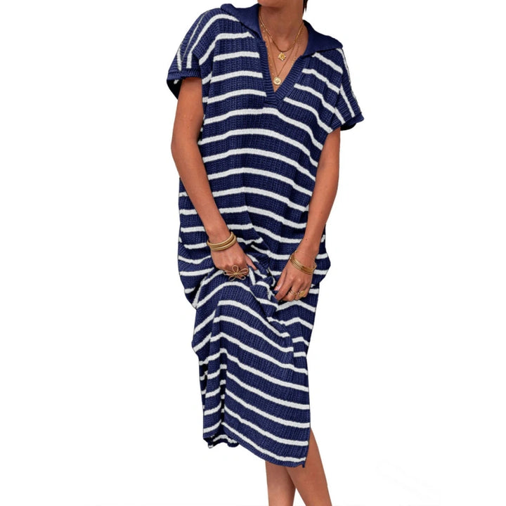 Striped Knit Polo Dress