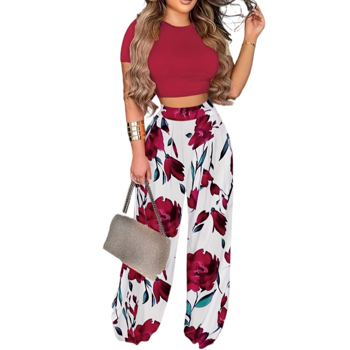 Floral Wide Leg Pants Set