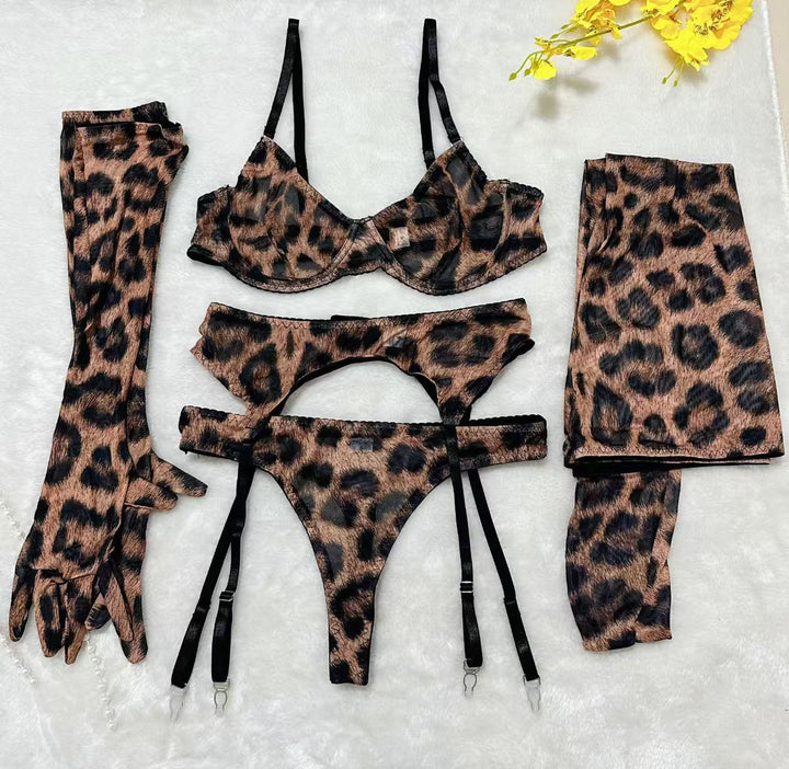 Women’s 5 Piece Lingerie Set – Tie-Dye Mesh Bra and Panty Set