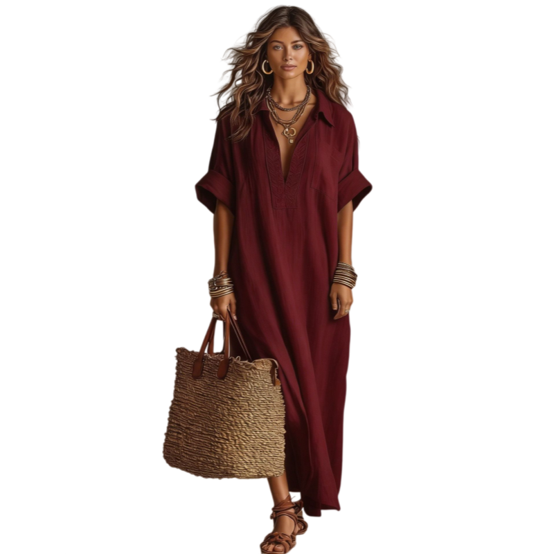 Linen Blend Maxi Shirt Dress