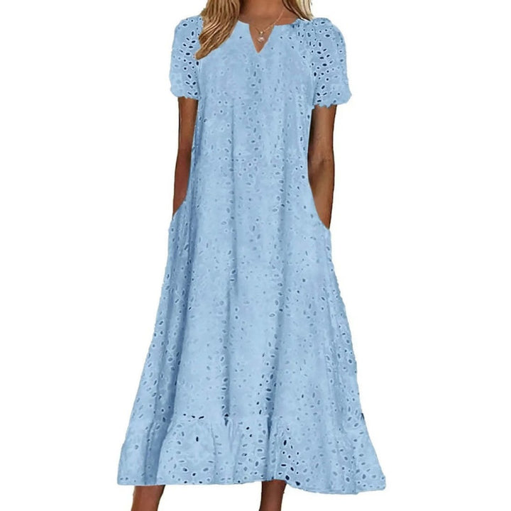Boho Eyelet V-Neck Maxi Dress