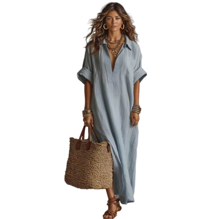 Linen Blend Maxi Shirt Dress