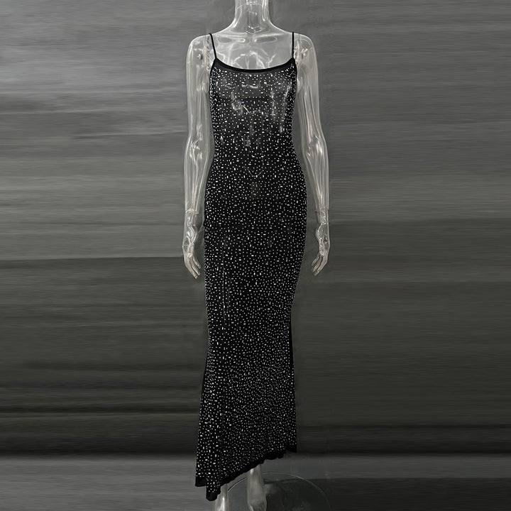 Rhinestone Mermaid Maxi Dress – Glamorous Cami Evening Gown for Women