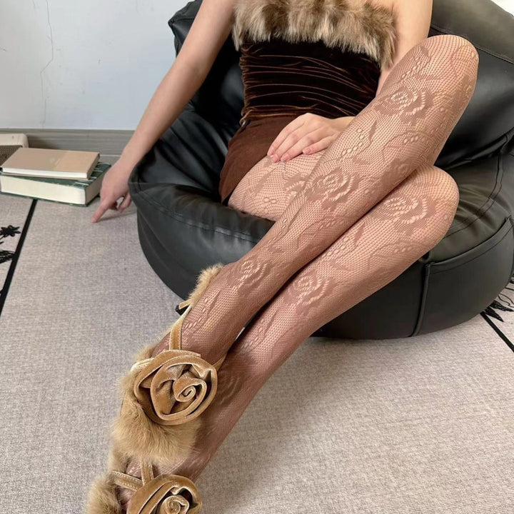 Women’s Rose Pattern Fishnet Tights