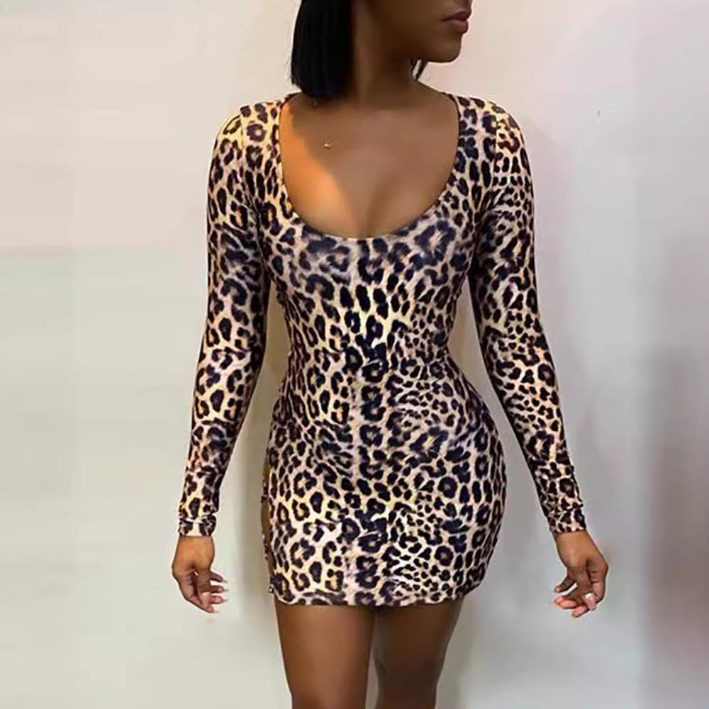 Leopard Print Backless Mini Bodycon Dress – Lace-Up Slim Fit Night Out Dress