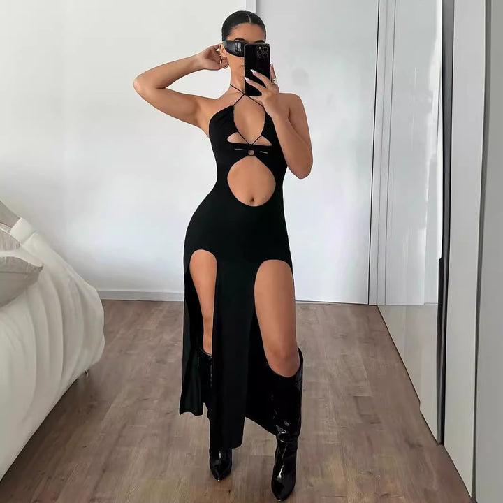 Women’s Cutout Halter Tie Maxi Dress