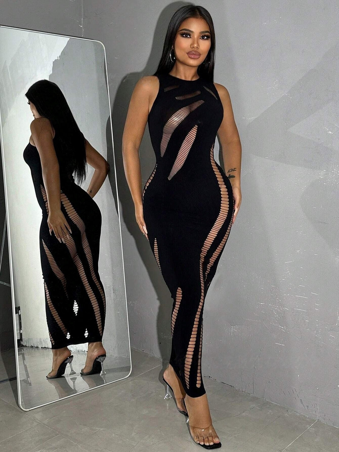 Women’s Sleeveless Sheer Cutout Bodycon Mini Dress