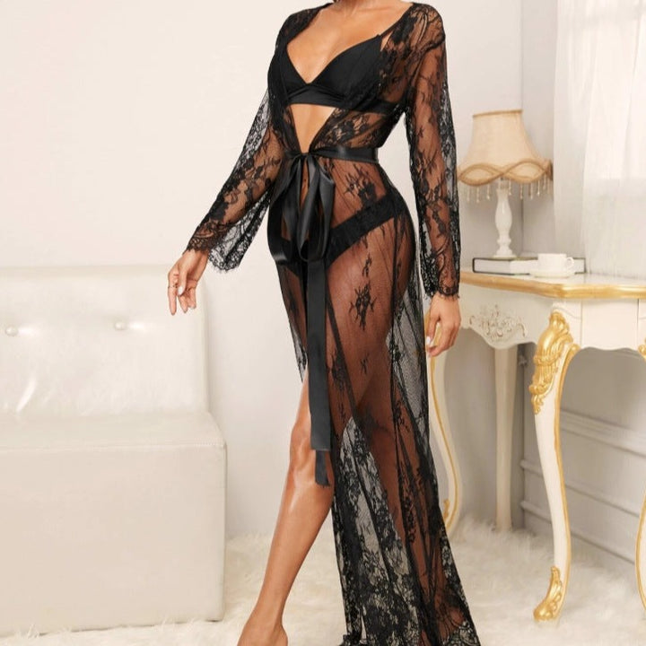 Lace Tie Nightgown Robe