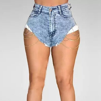 Women's summer lace-up hot trousers denim ripped super shorts