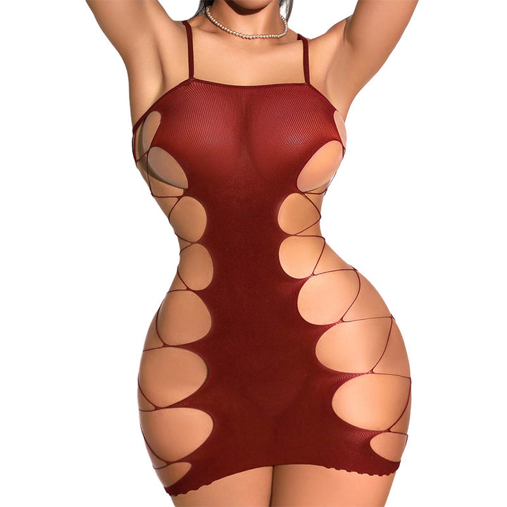 Cutout Fishnet Bodysuit – Sheer Stretch One-Piece for Women