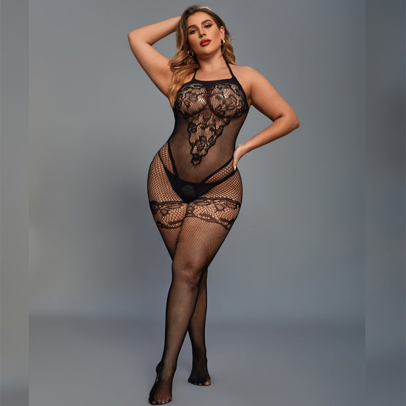 Plus Size Sheer Bodysuit – Floral Jacquard Stretch One-Piece