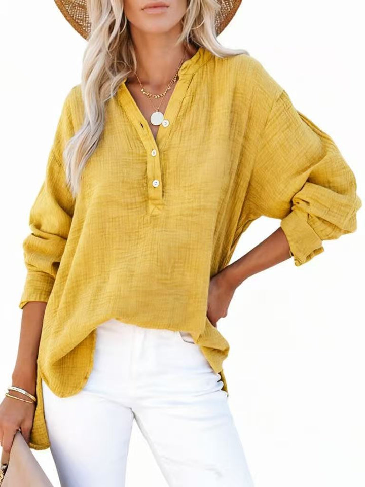 Textured Casual V Neck Top