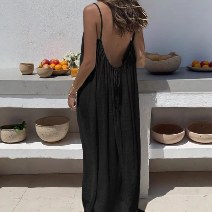 Backless Cami Lounge Dress – Women’s Loose Fit Slip Home Dress