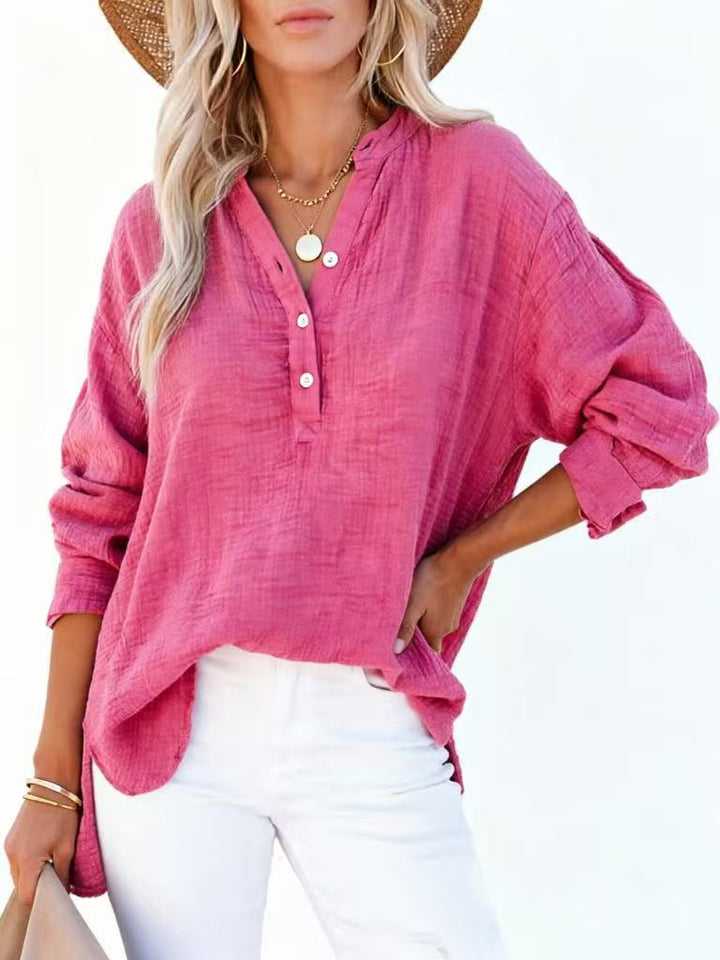 Textured Casual V Neck Top