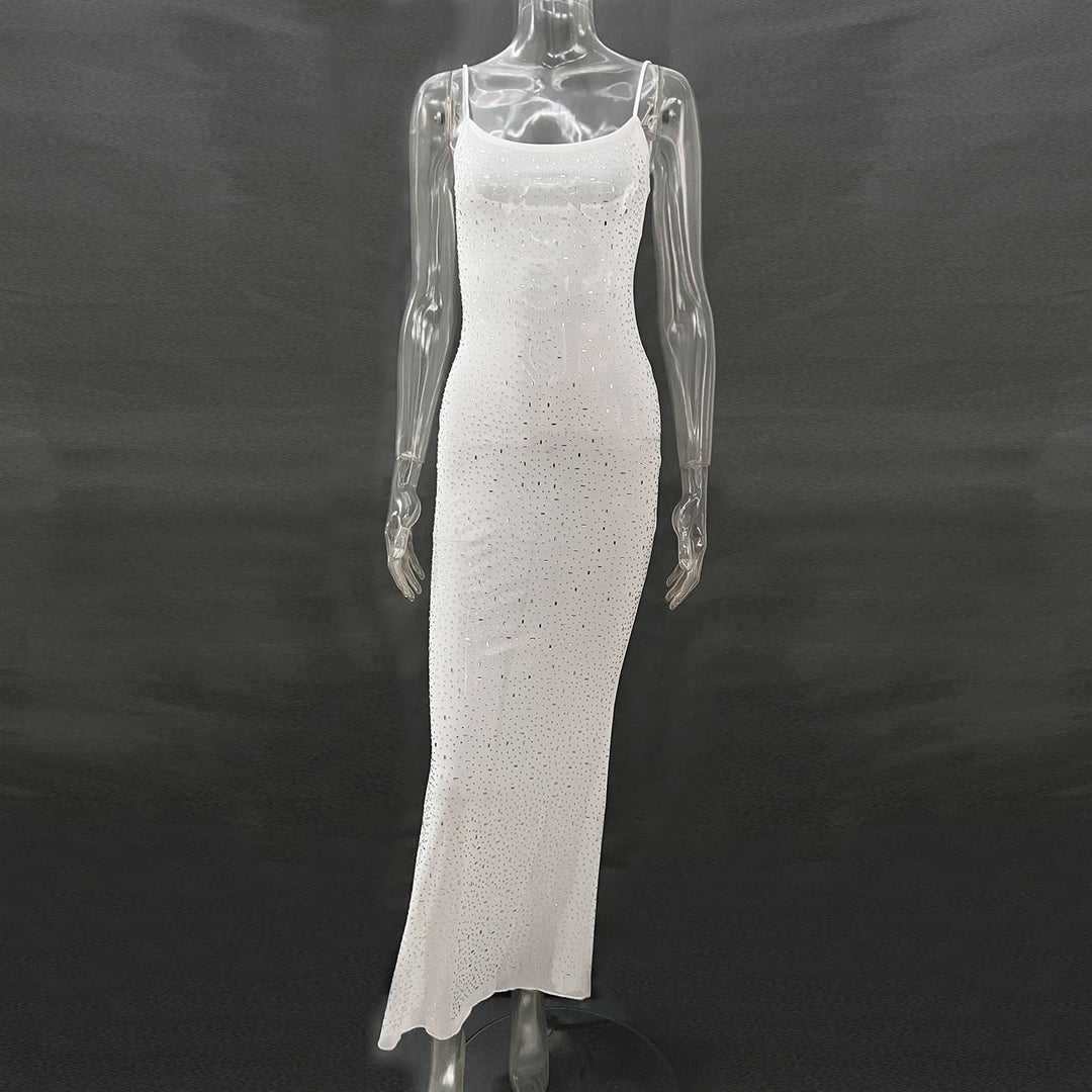 Rhinestone Mermaid Maxi Dress – Glamorous Cami Evening Gown for Women