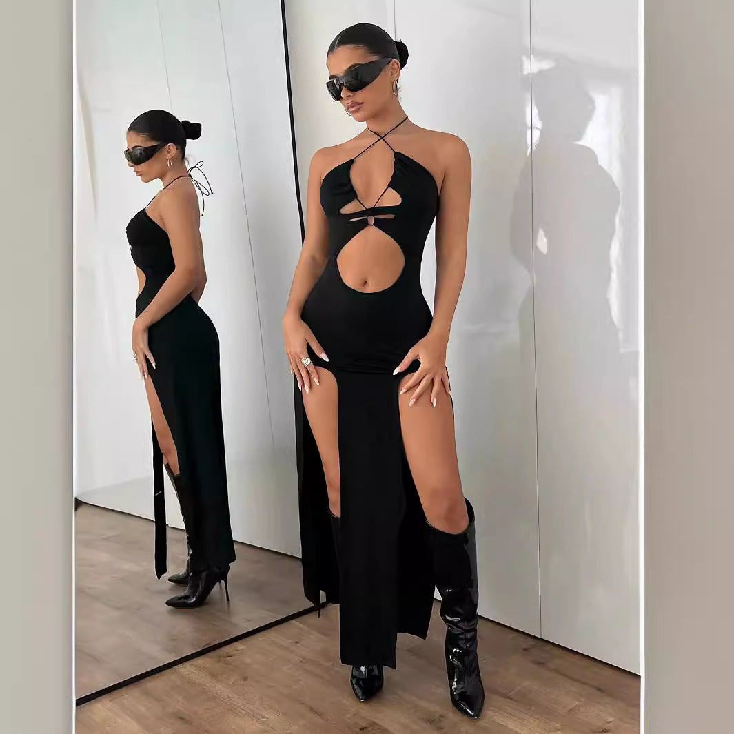 Women’s Cutout Halter Tie Maxi Dress
