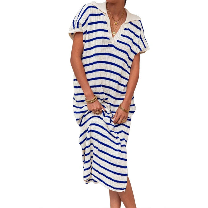 Striped Knit Polo Dress