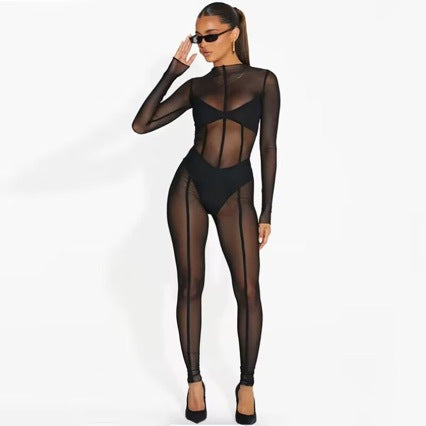 Women’s Sheer Mesh Long Sleeve Jumpsuit