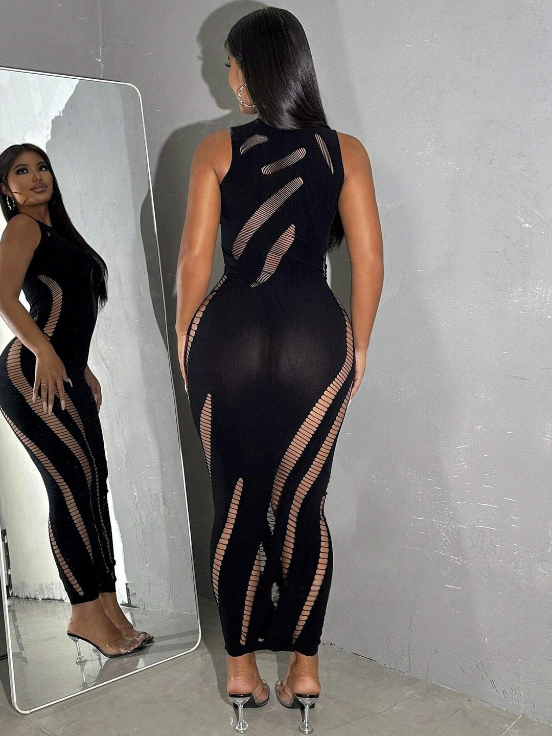 Women’s Sleeveless Sheer Cutout Bodycon Mini Dress