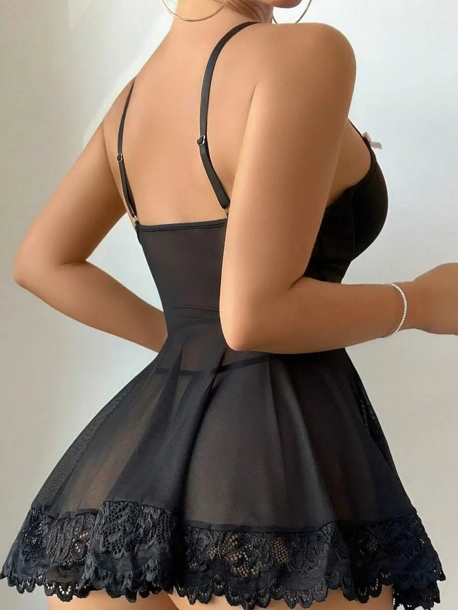 Women’s Plus Size Nightdress – Lace Underwire Mesh Slip Dress