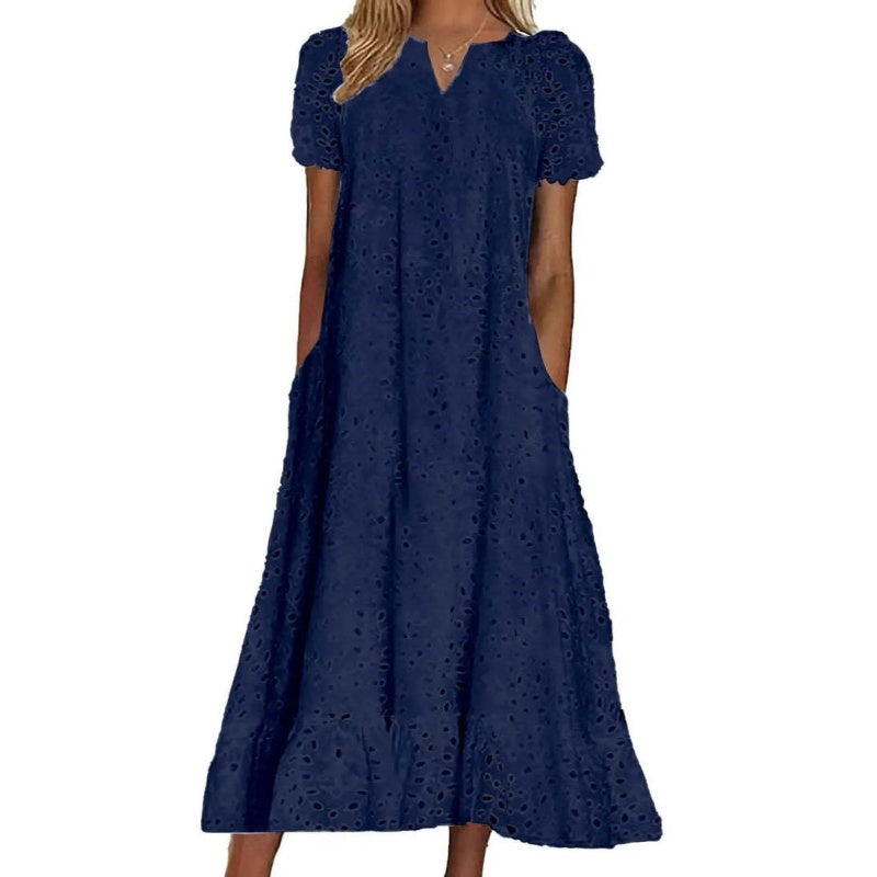 Boho Eyelet V-Neck Maxi Dress