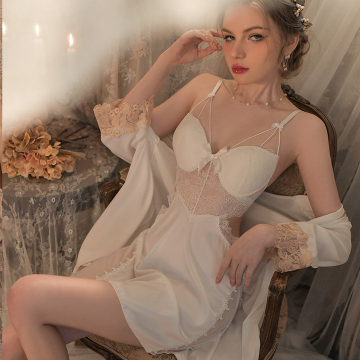 French High-End Satin Luxurious Lace Lace Nightgown