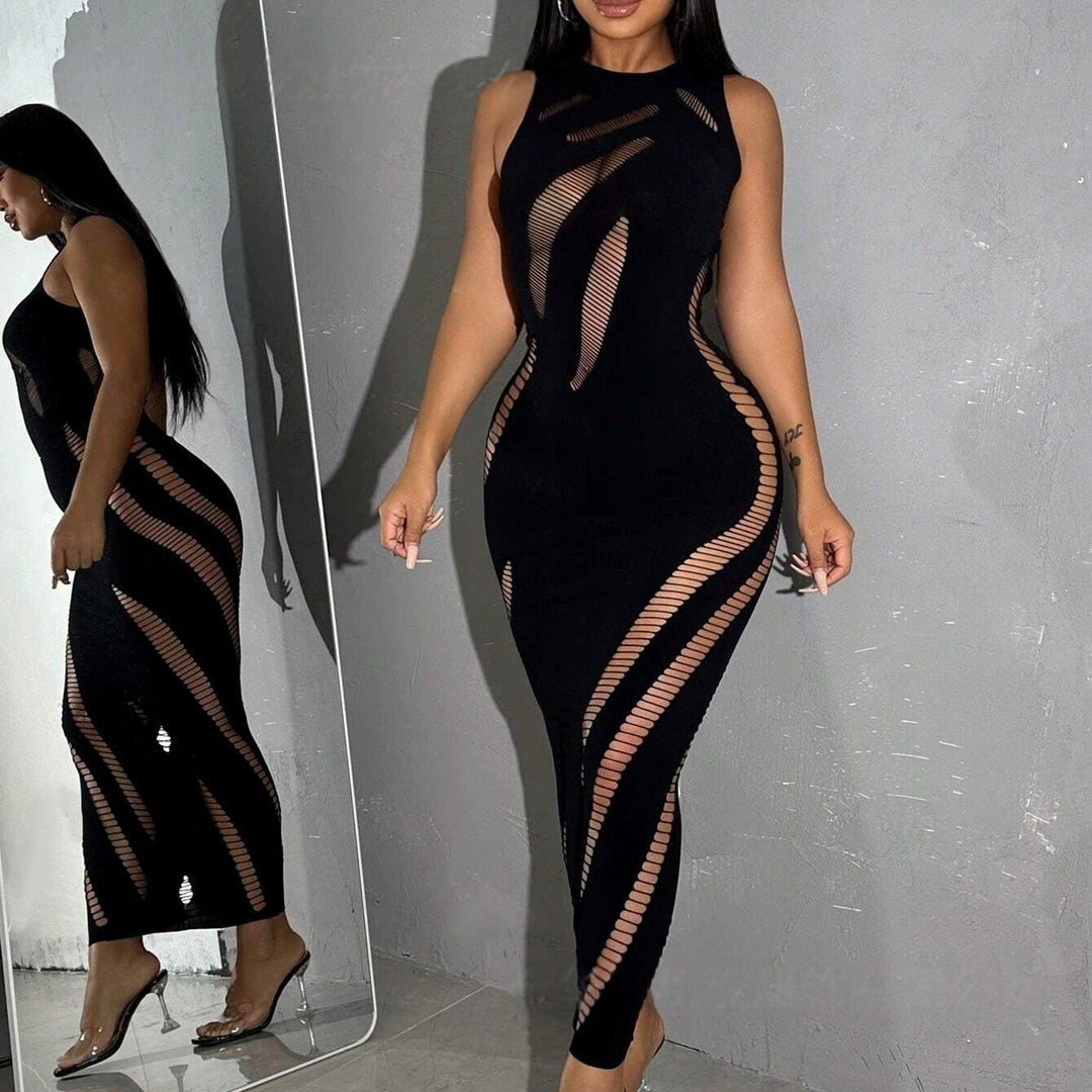 Women’s Sleeveless Sheer Cutout Bodycon Mini Dress