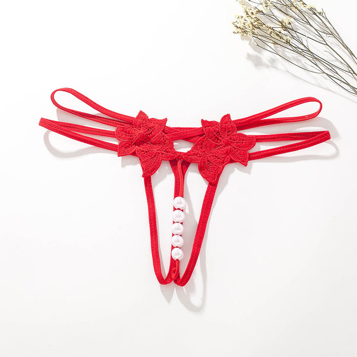 Embroidered Pearl Thong – Sheer Low-Rise Open Design Lingerie for Women