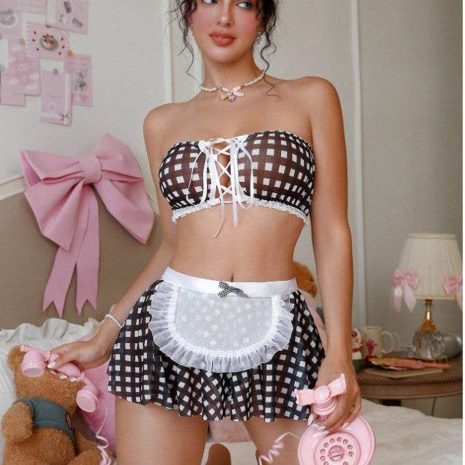 Maid Style Lingerie Set – Cute Lace Two-Piece Outfit for Women