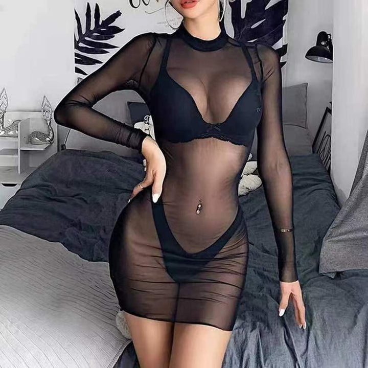 see through long sleeve party dress