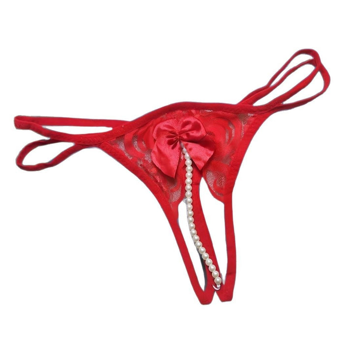 Women’s Lace Thong – Sheer Bow Pearl Detail Lingerie Panty