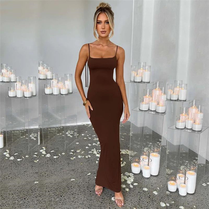 Backless Strappy Slimming Dress