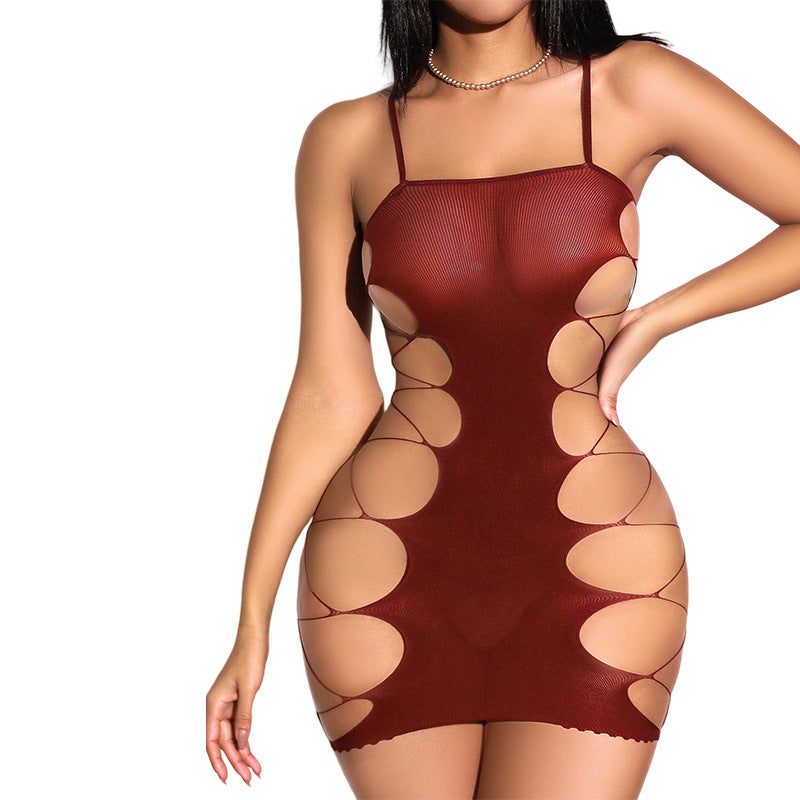 Cutout Fishnet Bodysuit – Sheer Stretch One-Piece for Women