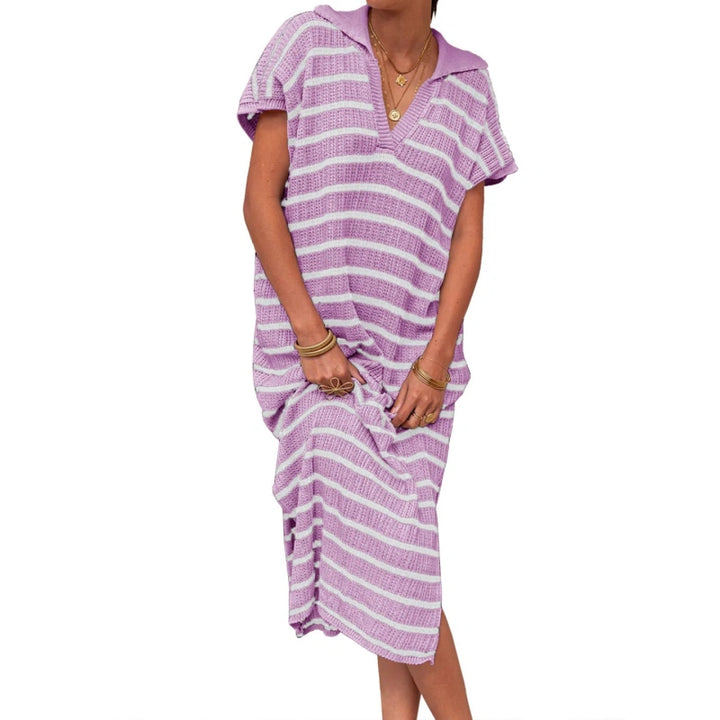 Striped Knit Polo Dress