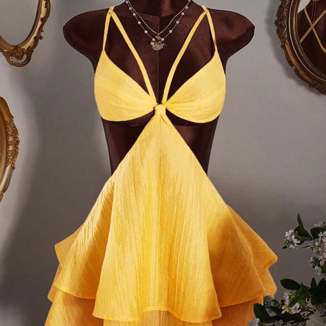 Layered Tie Detail Mini Dress – Cutout Cami Princess Dress for Women
