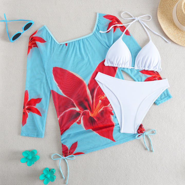 Floral Print Three Piece Bikini Set Women