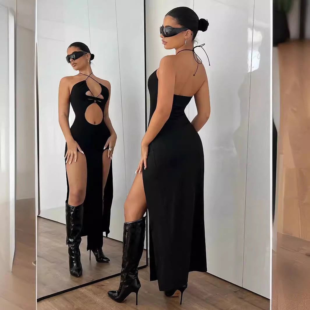 Women’s Cutout Halter Tie Maxi Dress