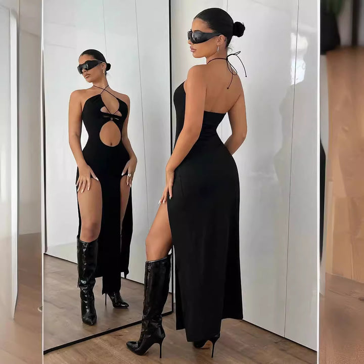 Women’s Cutout Halter Tie Maxi Dress