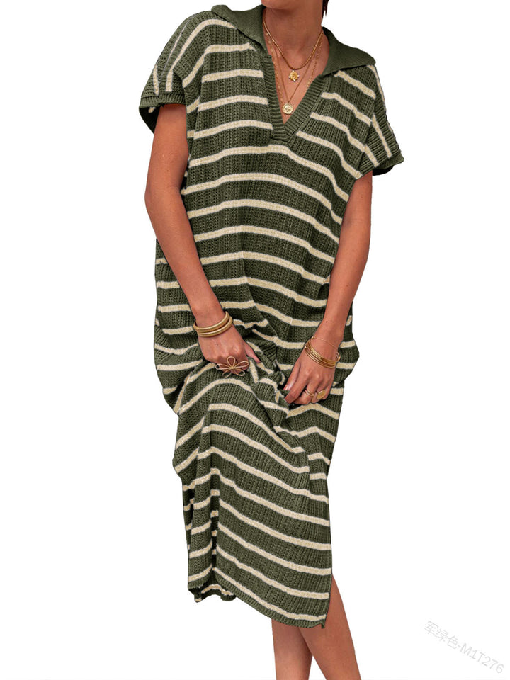 Striped Knit Polo Dress