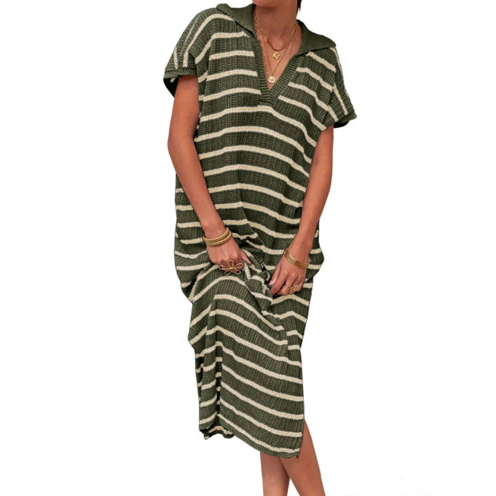 Striped Knit Polo Dress