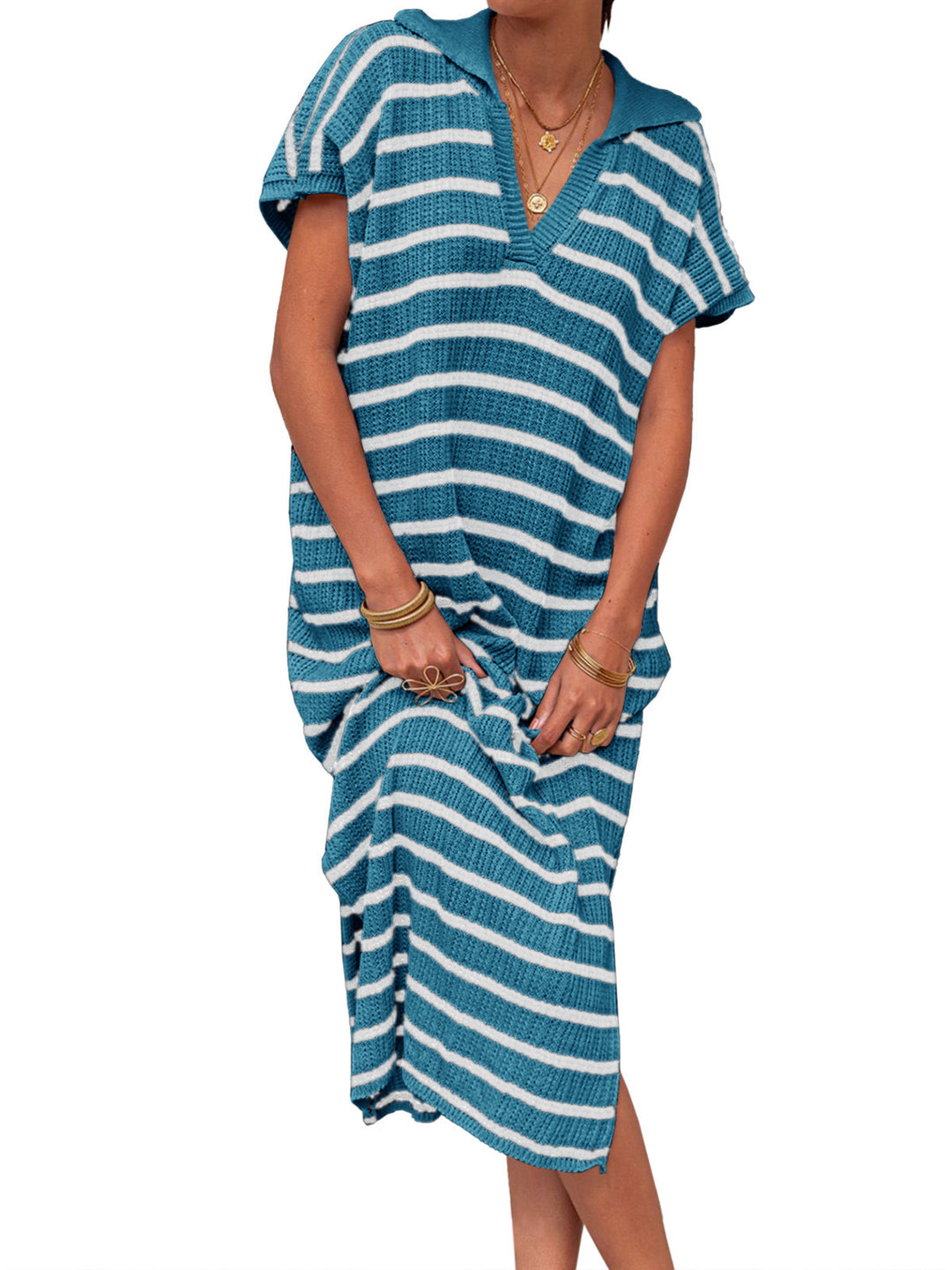 Striped Knit Polo Dress