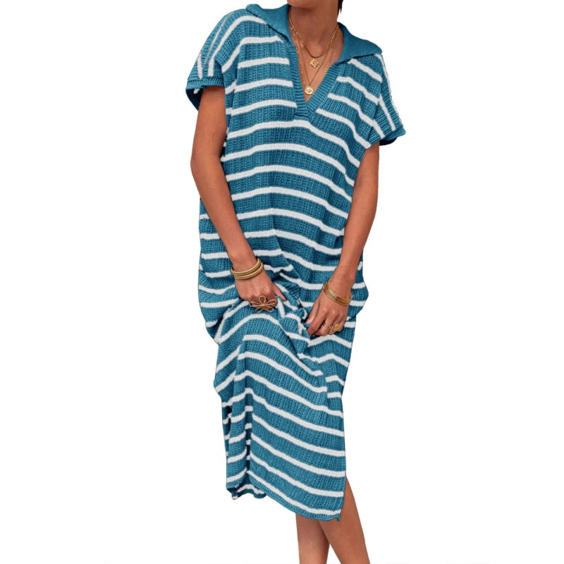 Striped Knit Polo Dress