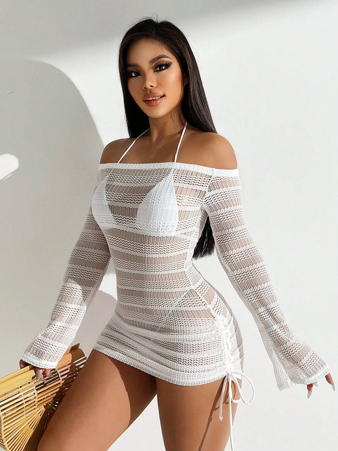 Sheer Mesh Cover-Up – Long Sleeve Beach Bikini Cover-Up for Women