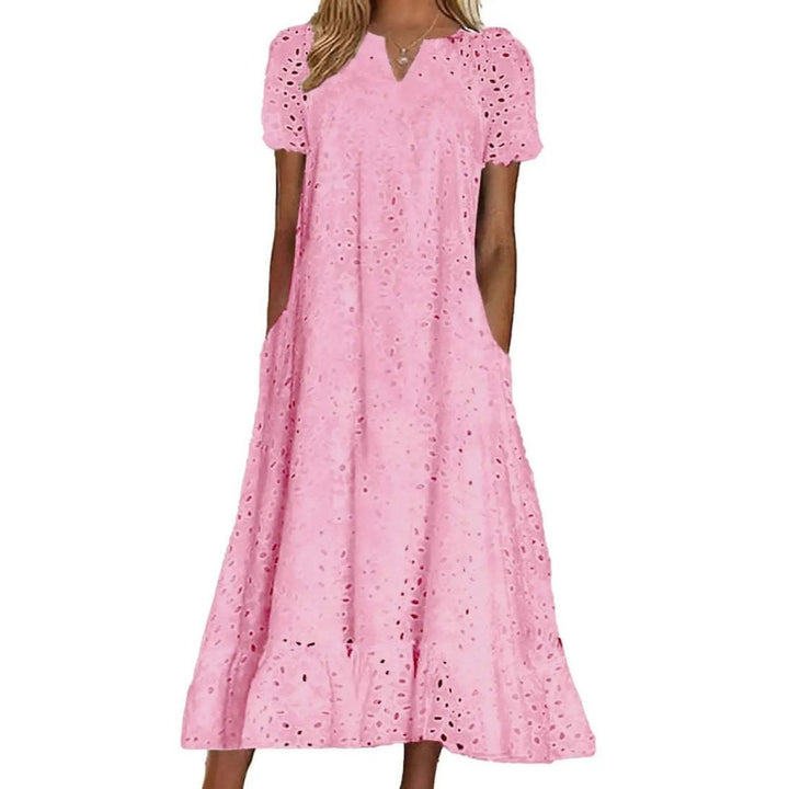 Boho Eyelet V-Neck Maxi Dress