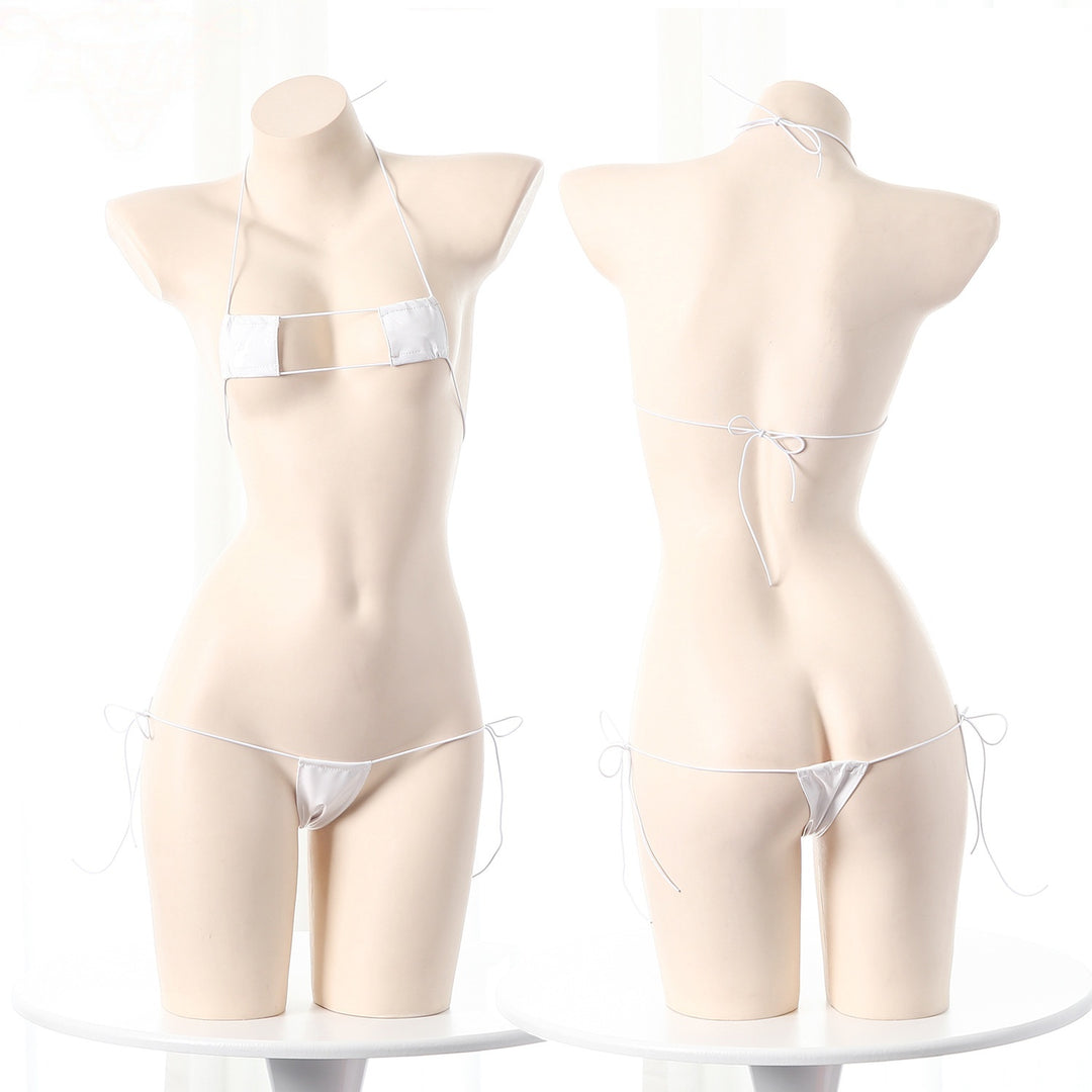 Adjustable String Faux Leather Bikini Set